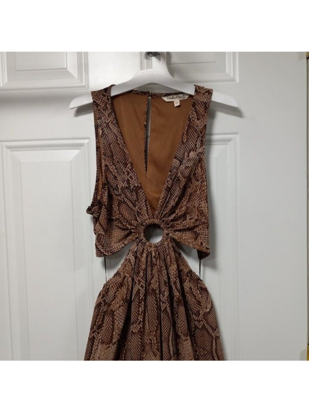 Indulge Instyle Womens Snakeskin Cutout Ring Hi-Low Hem Dress Brown Medium - Picture 5 of 12